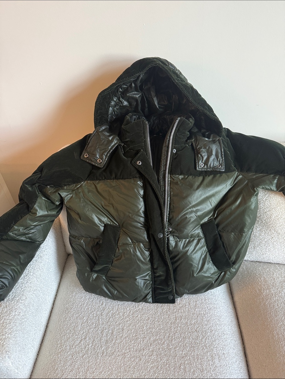 Andrew Marc Olive Green and Black Puffer Jacket